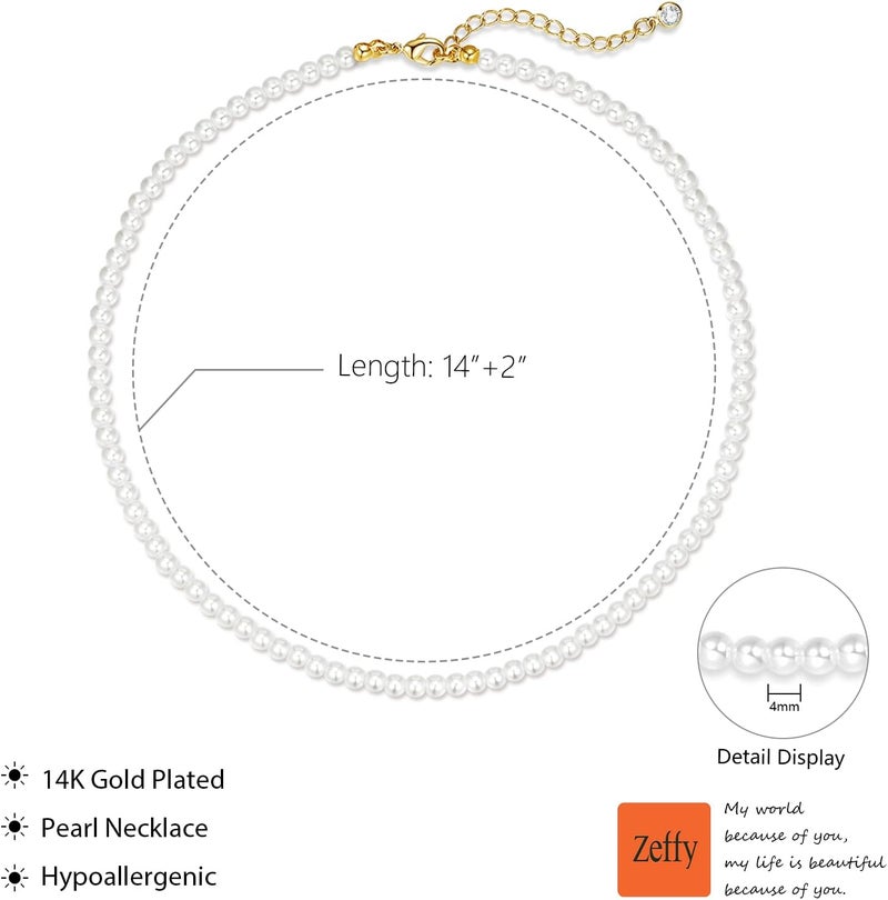 Zeffy Pearl Necklace 4MM/6MM/8MM Dainty Round Imitation Pearl Choker Necklace Wedding Pearl Necklace Delicate Jewelry for Women Simple Bridesmaid Jewelry Gifts - Image 4